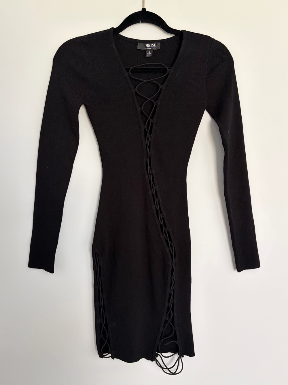 Hera Collection Black Lace Up Knit Mini Dress Dark Coquette Indie Sleaze S